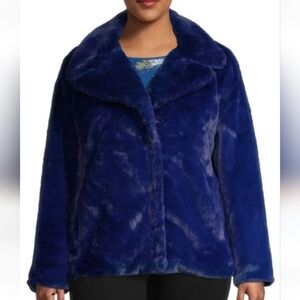 Avec Les Filles Royal Blue Mob Wife Notched Faux Fur Jacket L NWOT